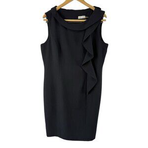 Calvin Klein Black Sheath Dress Size 14 Solid Ruffled Sleeveless Career Work